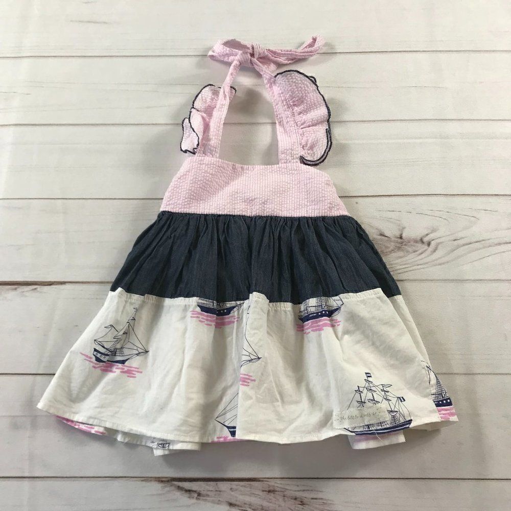 The Little Dress Co. Color Block Ship Print Halter Dress 18M
